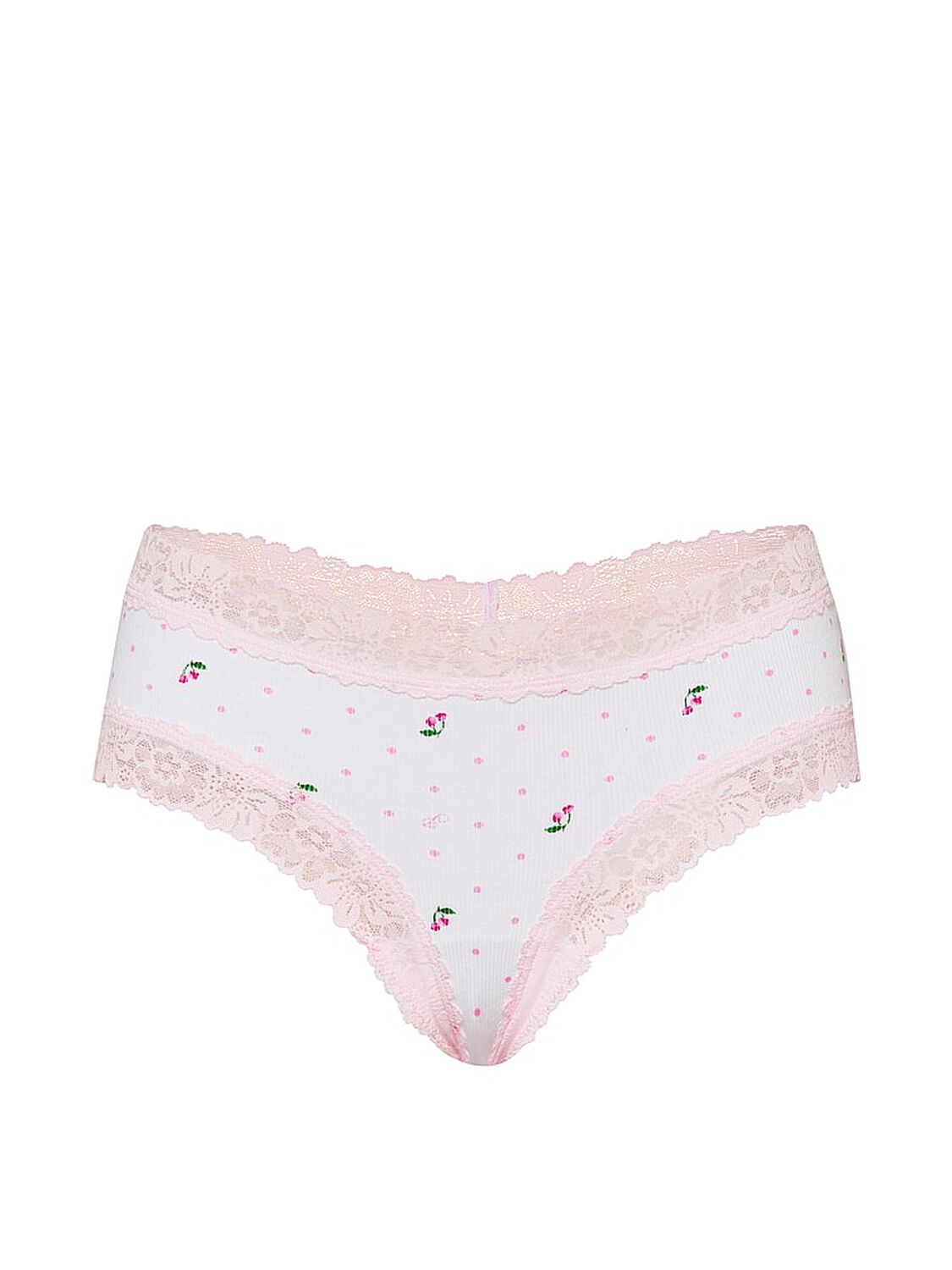 vs Pink PINK Wink&trade; Lace-Trim Cheeky Panty White Cherry Dot Print 3 of 3 