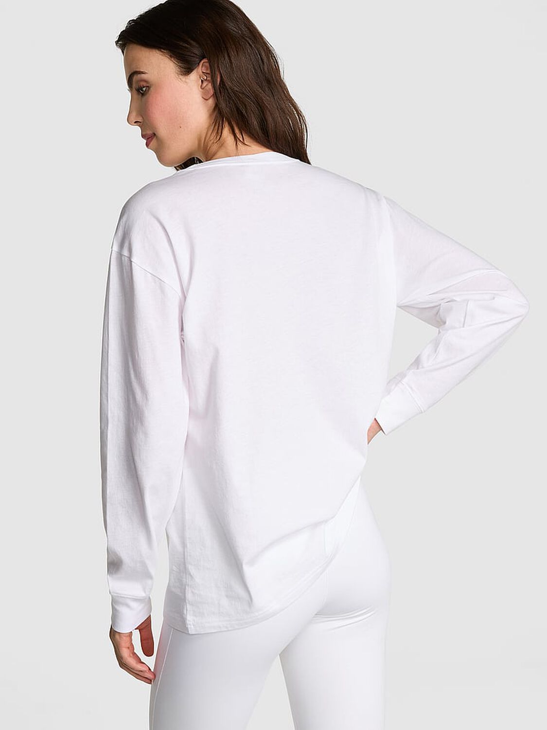 vs Pink Campus Cotton Long-Sleeve Tee Vs White Shine 2 of 3 