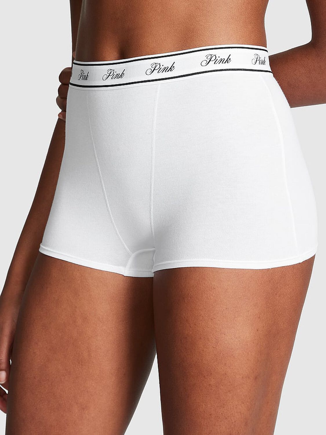 vs Pink Logo Cotton High-Waist Boyshort Panty Optic White 1 of 3 