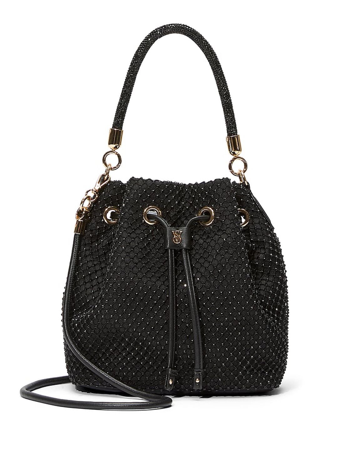 vs Victoria's Secret Mini Bucket Bag Black Rhinestone Mesh 1 of 3 