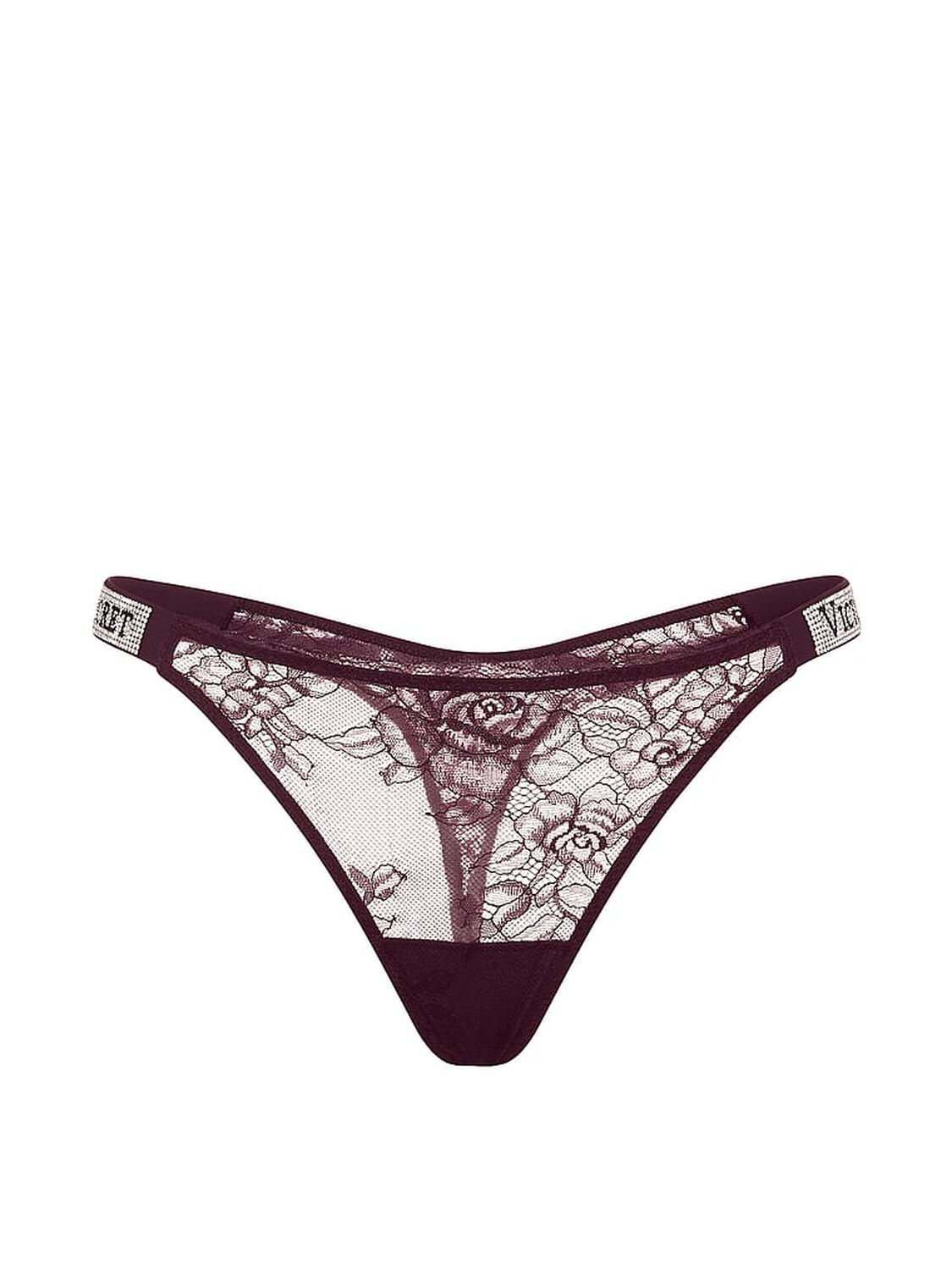 vs Very Sexy Shine Strap Lace Thong Panty Winter Wine 3 of 3 