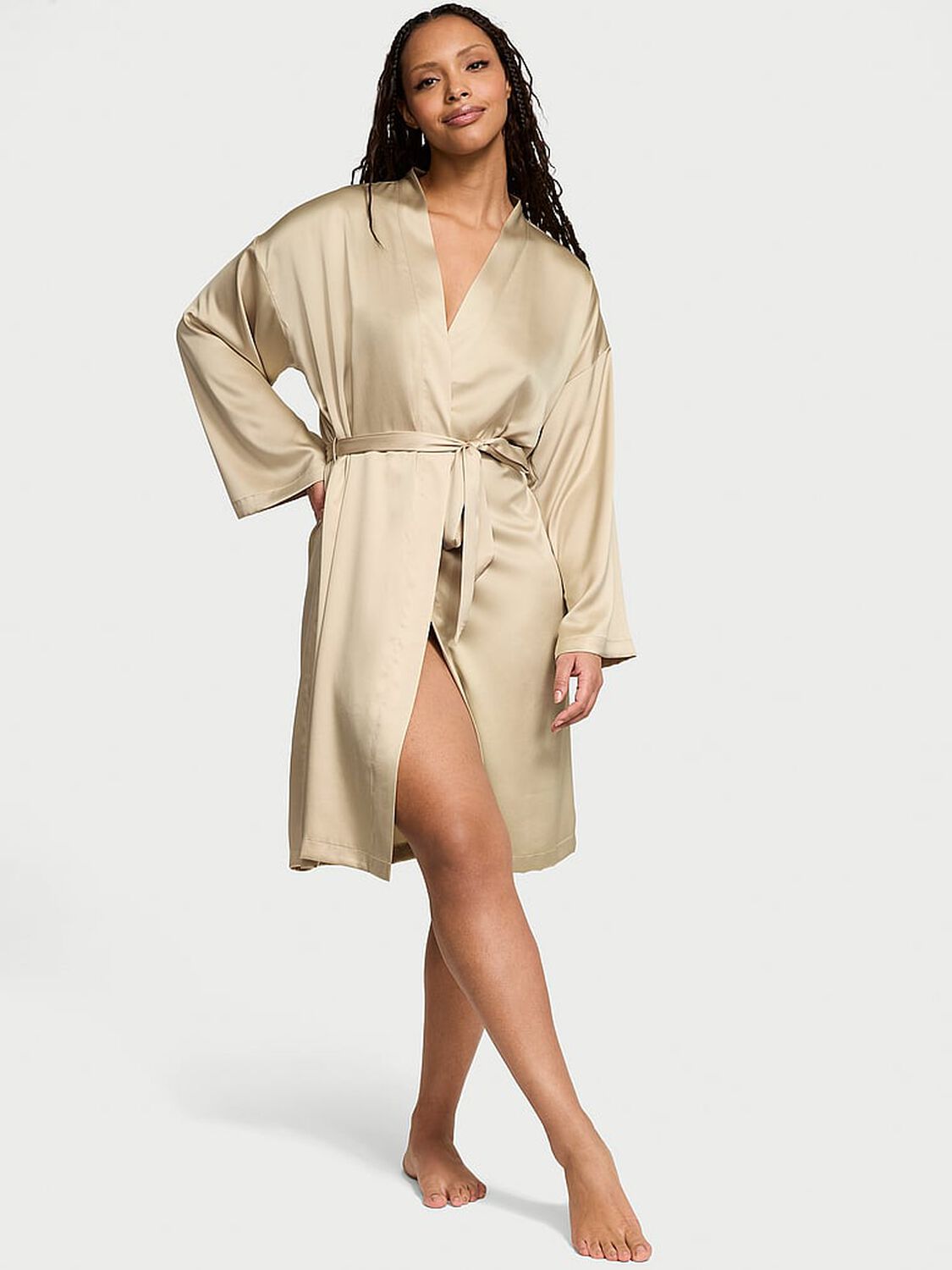 vs Victoria's Secret Satin Midi Robe Classic Standstone 1 of 5 