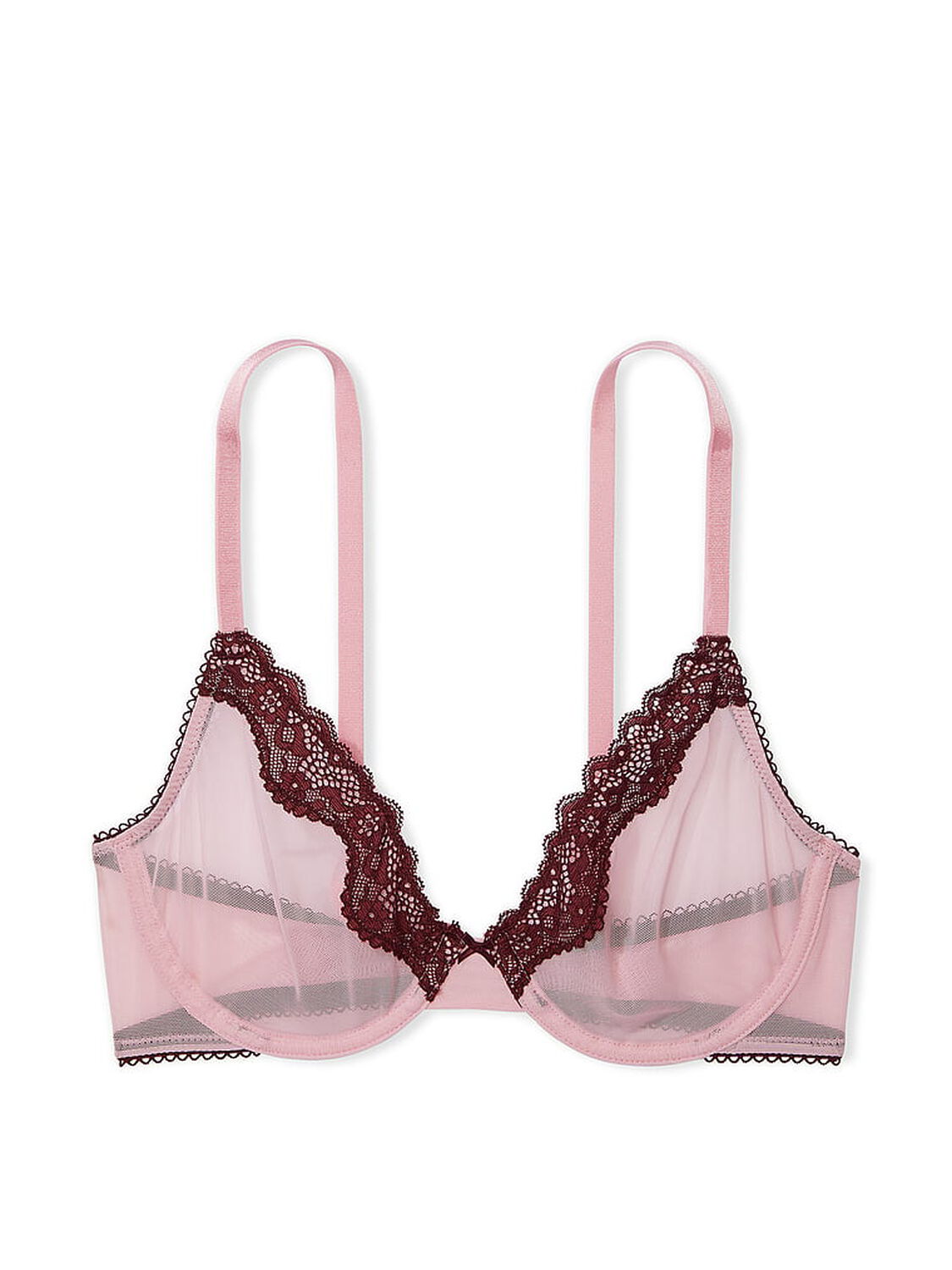 vs Victoria's Secret Tease Lace-Trim Unlined Demi Bra Chalk Rose 2 of 3 