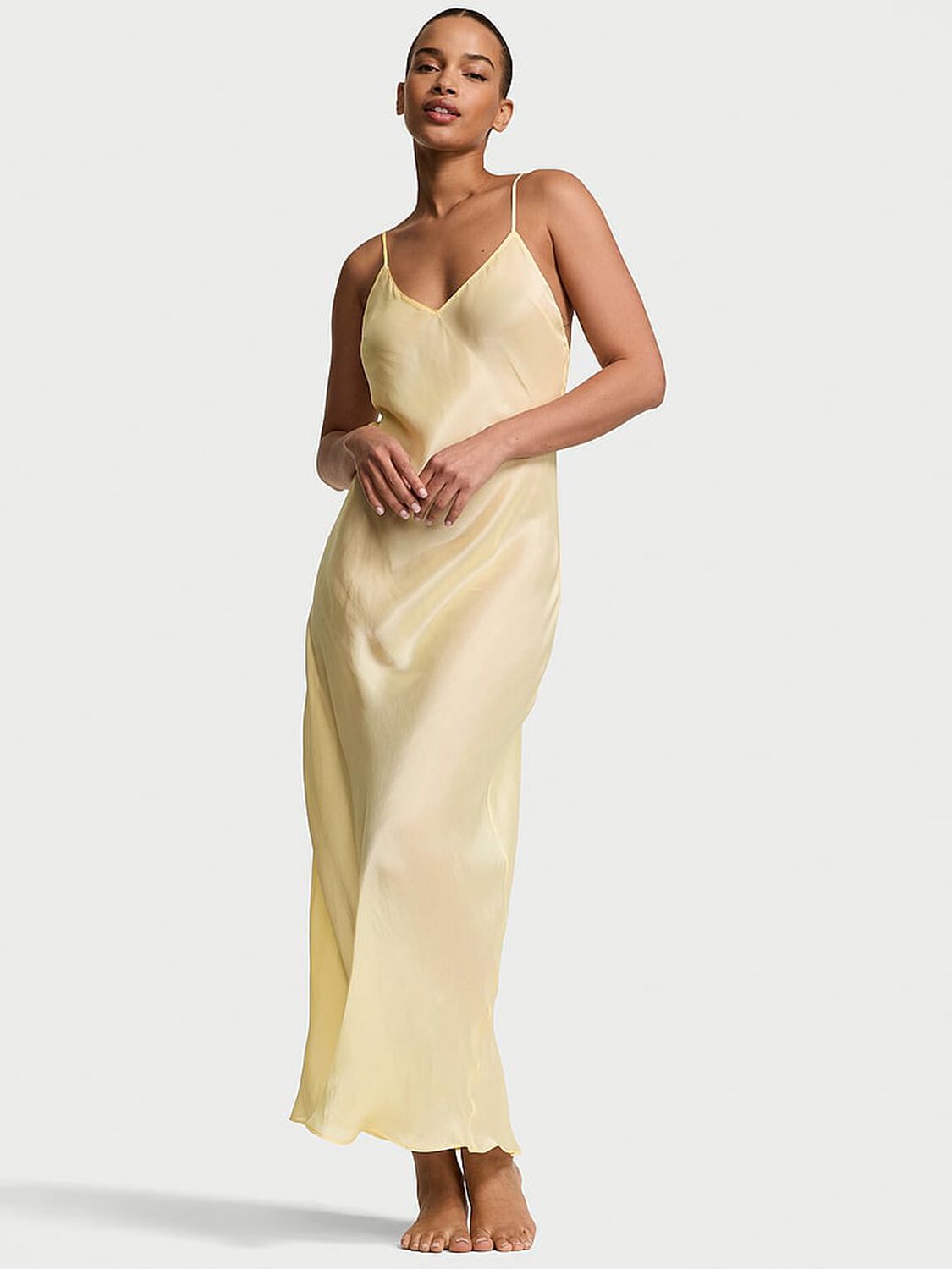 vs Victoria's Secret Luxe Sheer Satin Long Slip Dress Sunny Honey 1 of 2 