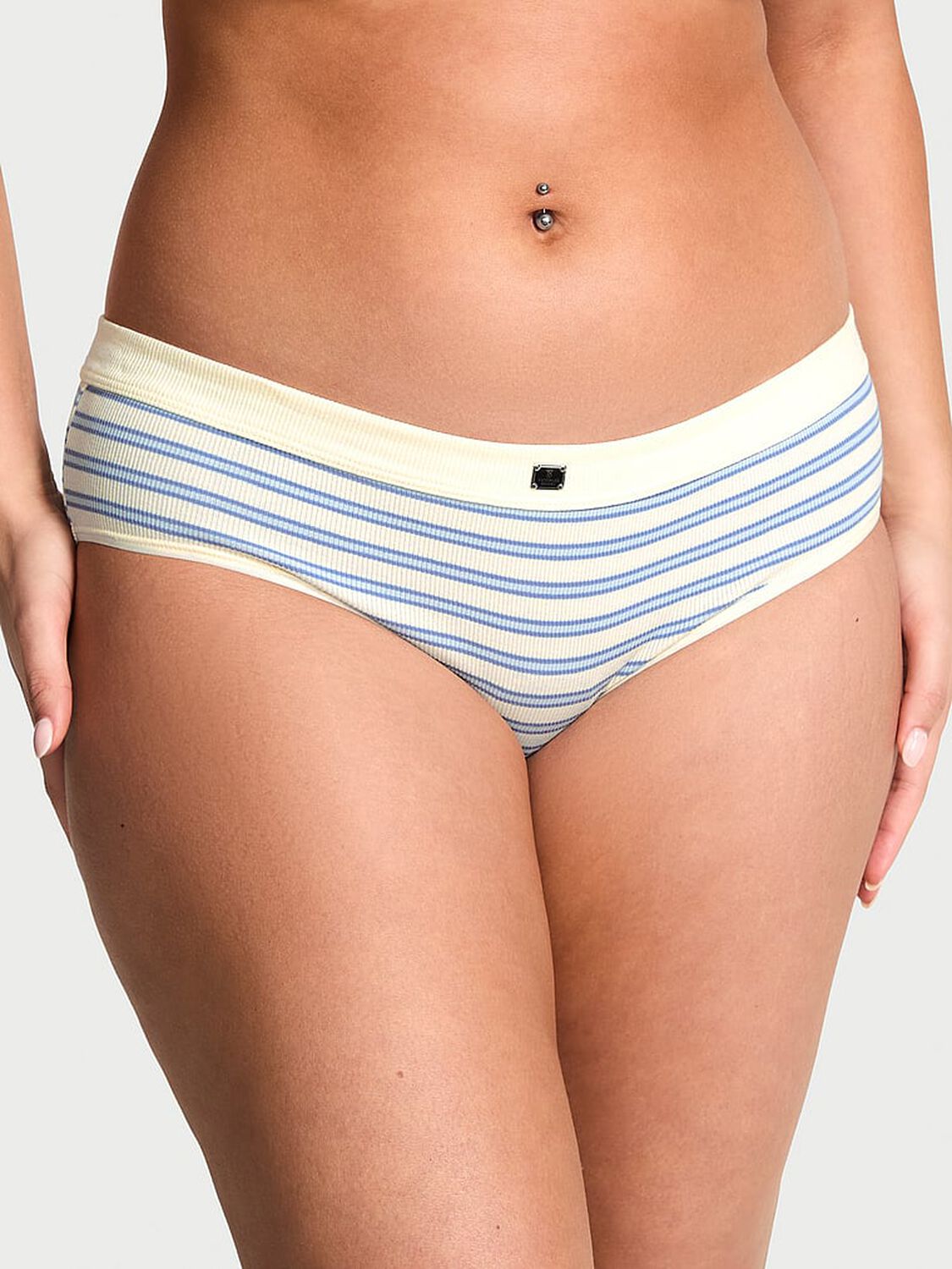 vs Cotton Cotton Rib Logo Hardware Hiphugger Panty Cream Stripe 1 of 2 