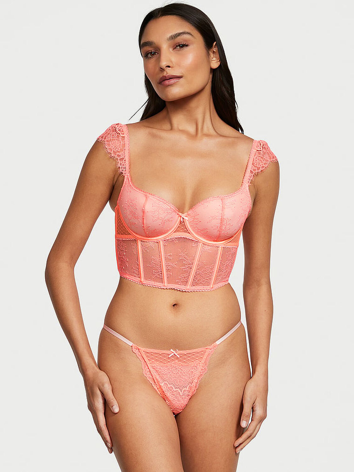 vs Dream Angels Lace Cap-Sleeve Corset Top Neon Nectar 4 of 5 