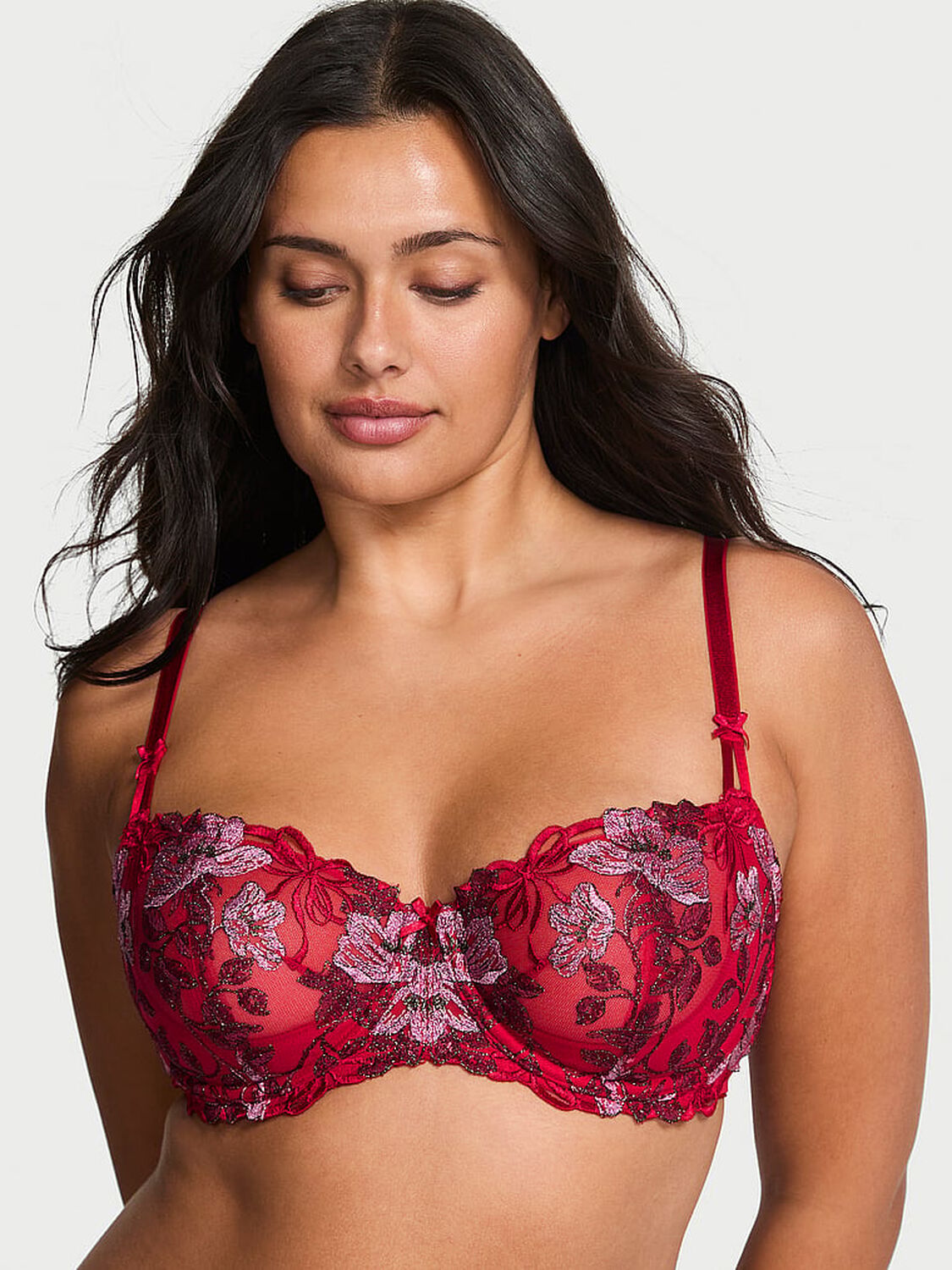 vs Dream Angels Wicked Beautiful Bows Embroidery Unlined Balconette Bra Beautiful Bows Red 1 of 3 