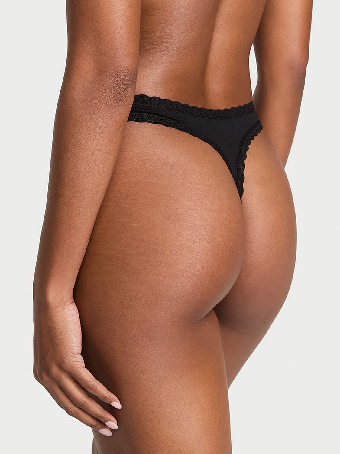 vs The Lacie Stretch Cotton Lace-Waist Thong Panty Black 2 of 3 