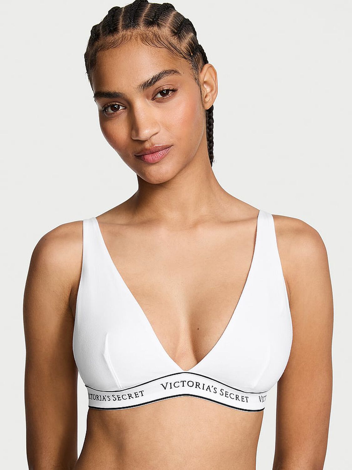vs The T-Shirt Wireless Cotton Plunge Bralette Vs White 1 of 2 