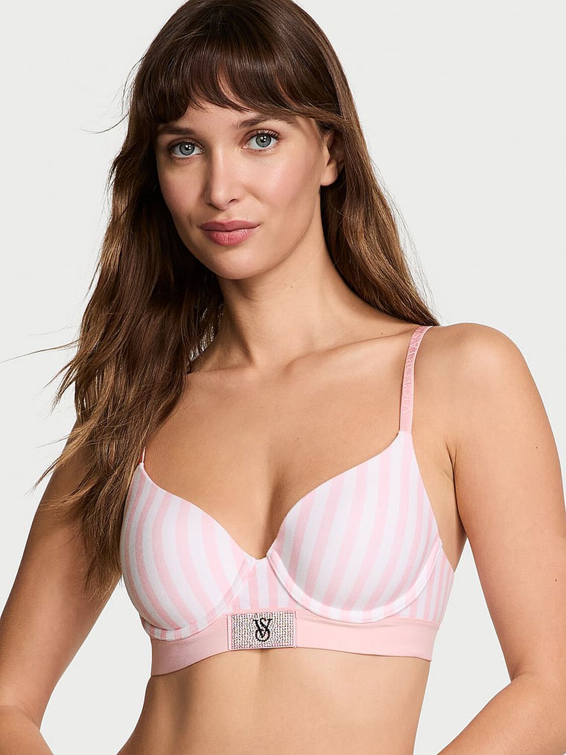 vs The T-Shirt Shine Patch Lightly Lined Demi Bra Iconic Pink Stripes 1 of 3 