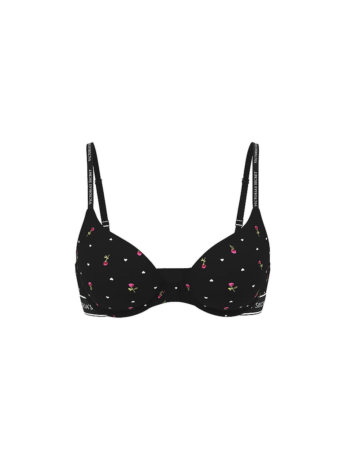vs The T-Shirt Perfect Shape Cotton Push-Up Bra Black Heart Roses 3 of 3 