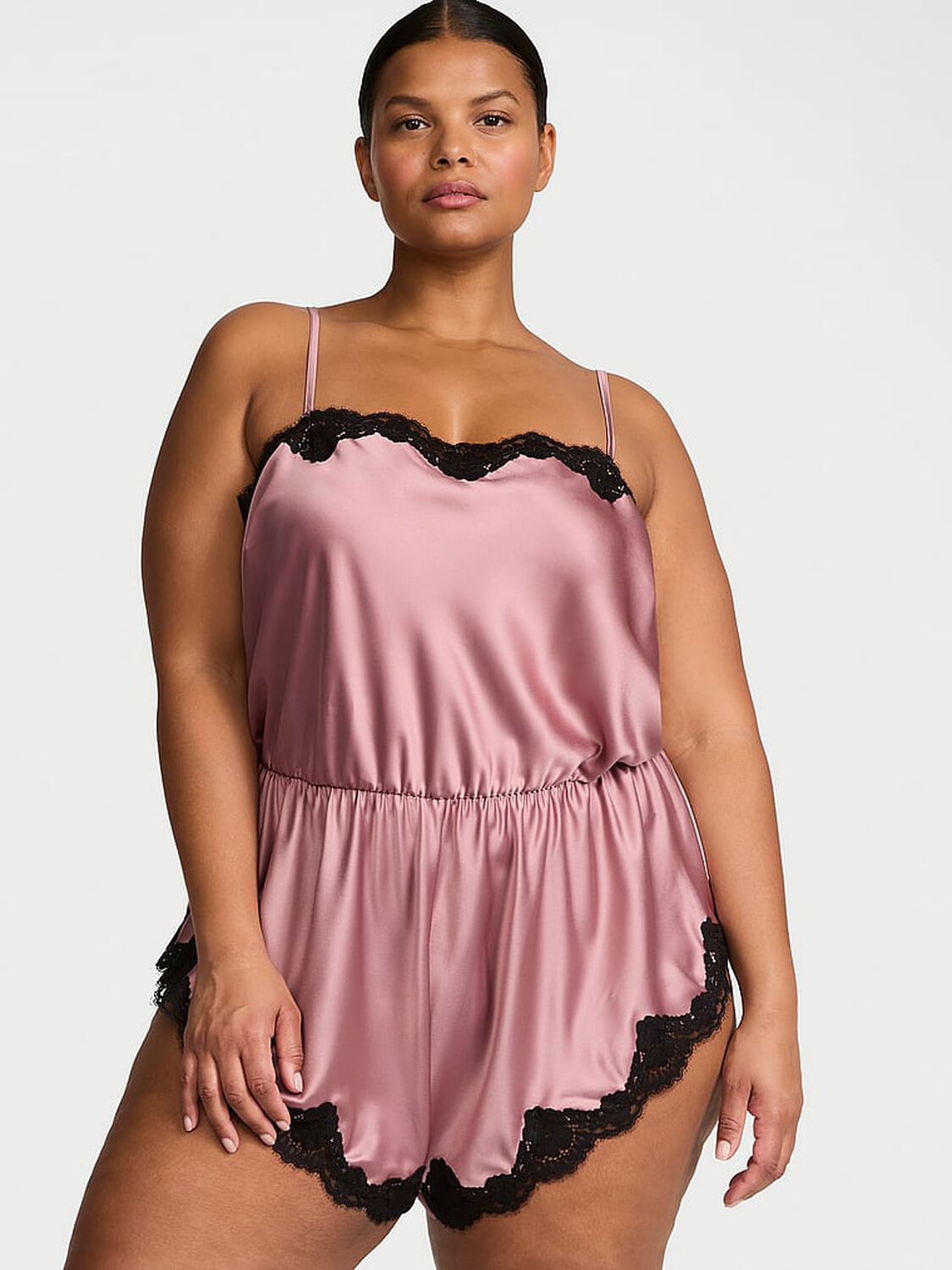 vs Dream Angels Satin Lace-Trim Romper 1 of 3 