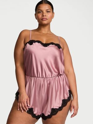 Satin Lace-Trim Romper