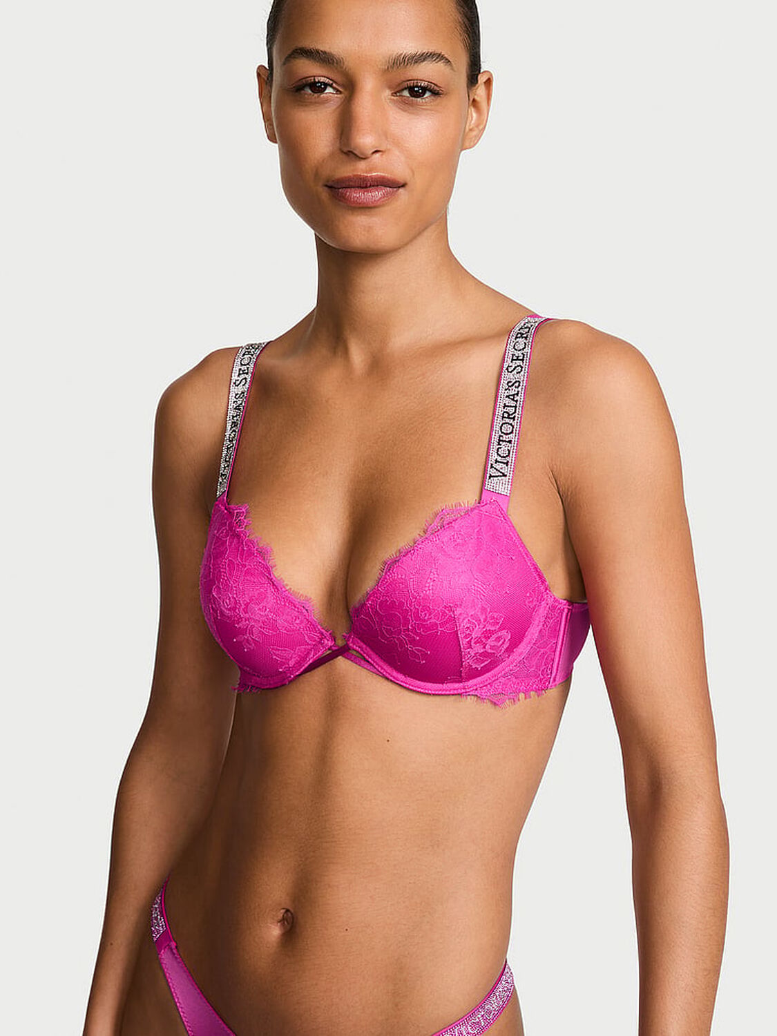 vs Very Sexy Shine Strap Lace Push-Up Bra Pink Fire 1 of 3 