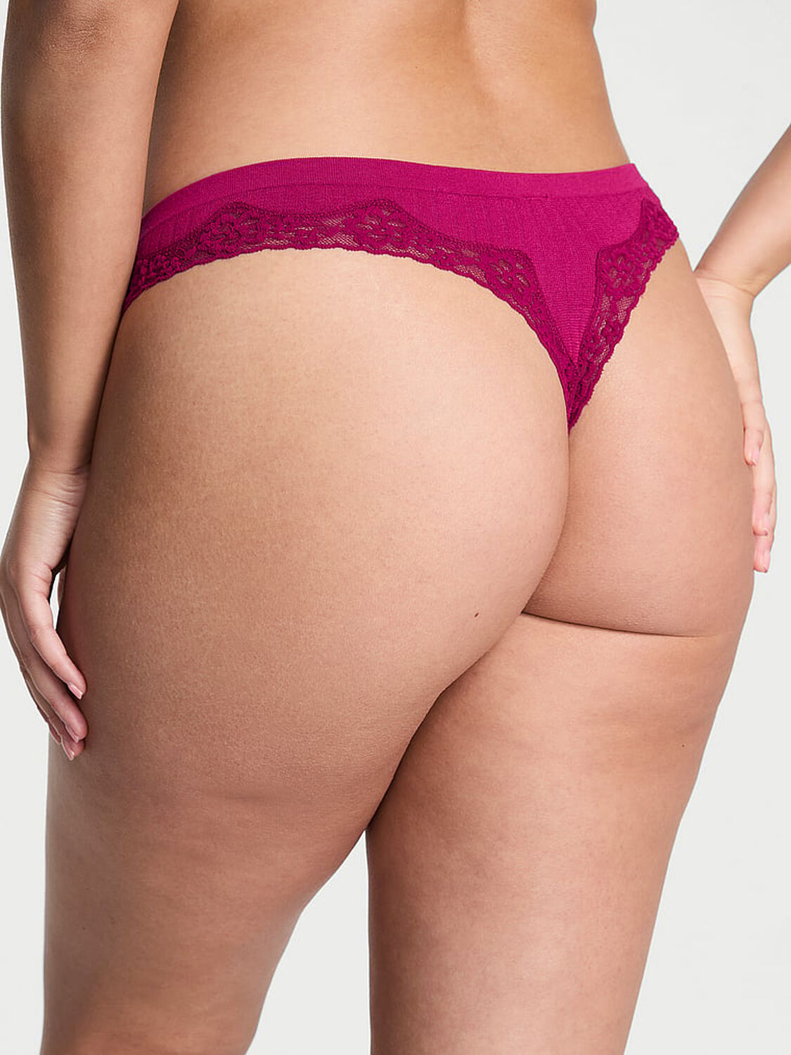 vs Seamless Seamless Rib Lace-Trim Thong Panty Fresh Jam 1 of 3 