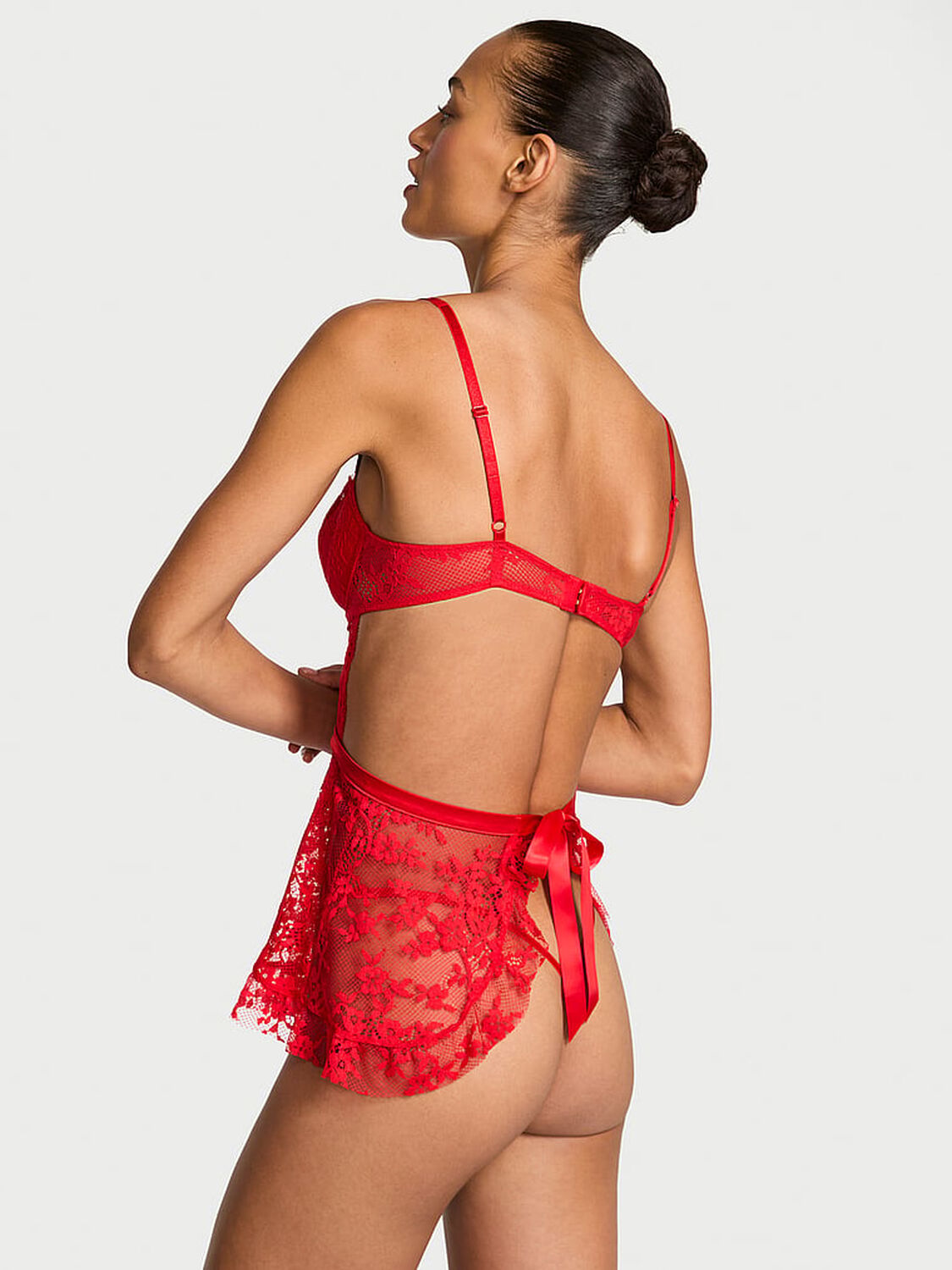 vs Dream Angels Wicked Twinkle Lace Unlined Apron Set Bright Vermillion 2 of 3 