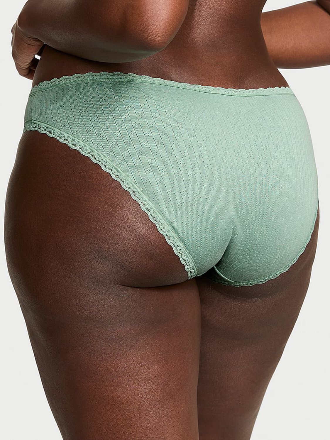 vs The Lacie Cotton Pointelle Lace-Trim Bikini Panty Seasalt Green 2 of 3 