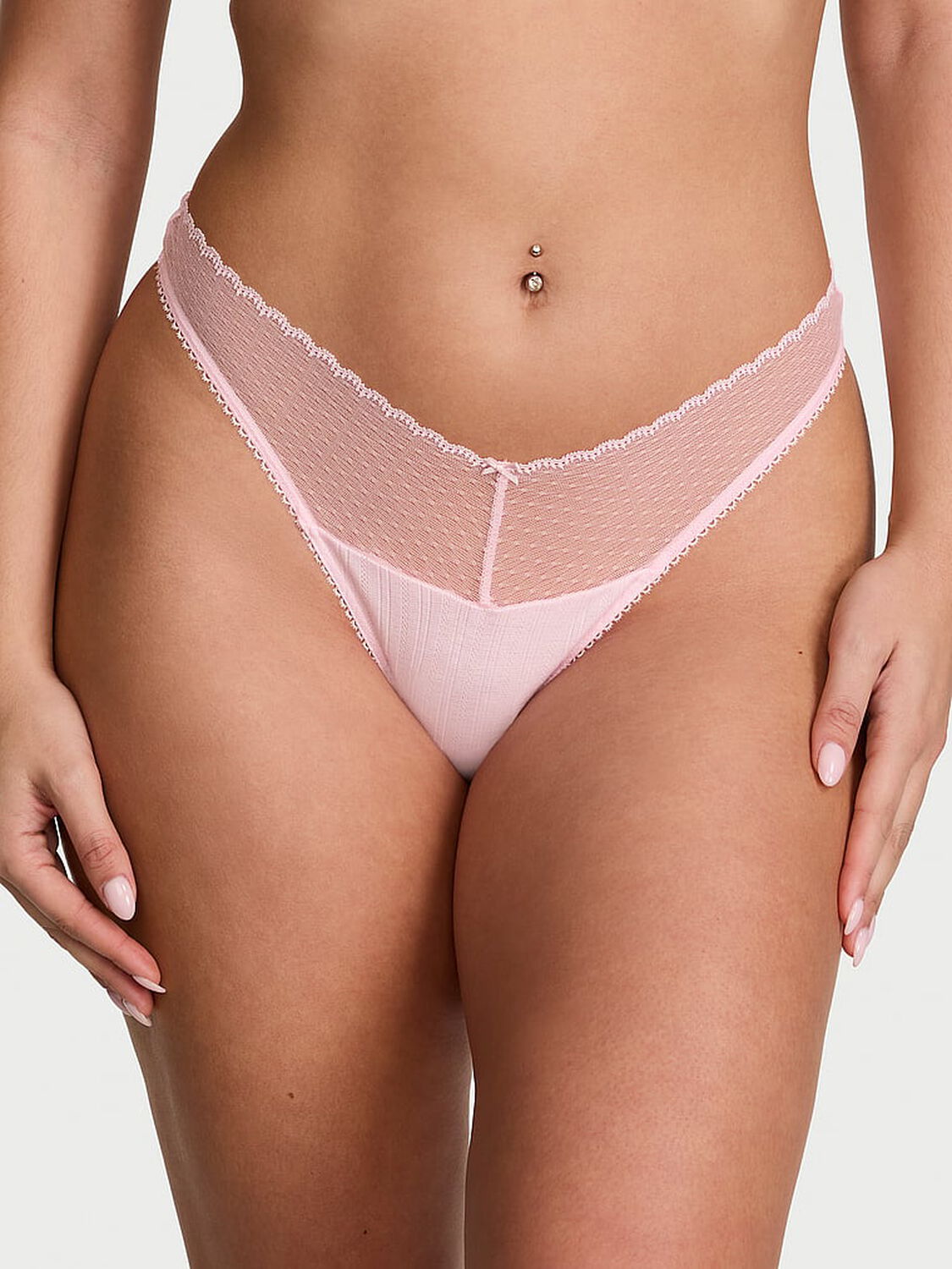 vs Victoria's Secret Stretch Pointelle High-Leg Scoop Thong Panty Bermuda 1 of 3 