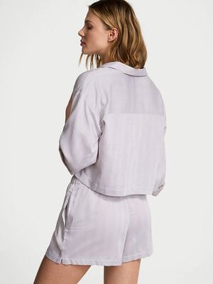 Modal-Cotton 3/4-Sleeve Flyaway Shirt & Short Pajama Set