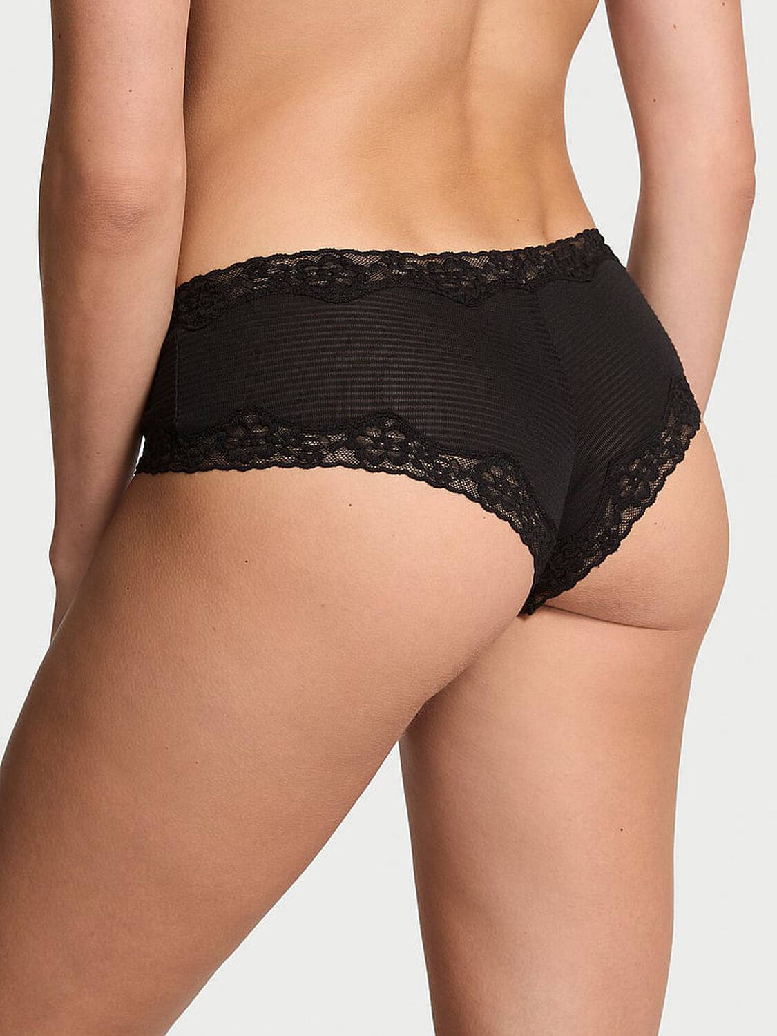 vs The Lacie Cotton Shadow Stripe Lace-Waist Cheeky Panty Black 2 of 3 
