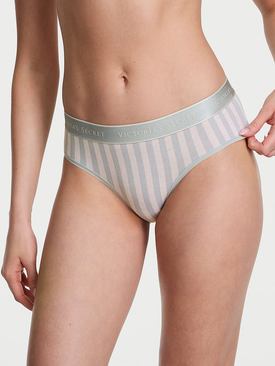 vs Cotton Logo Cotton Hiphugger Panty Grey Fog Stripe 1 of 3 