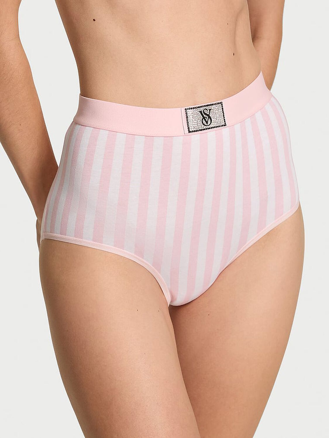 vs Cotton Logo Cotton Shine Patch Modern Brief Panty Pink Stripes 2 of 2 
