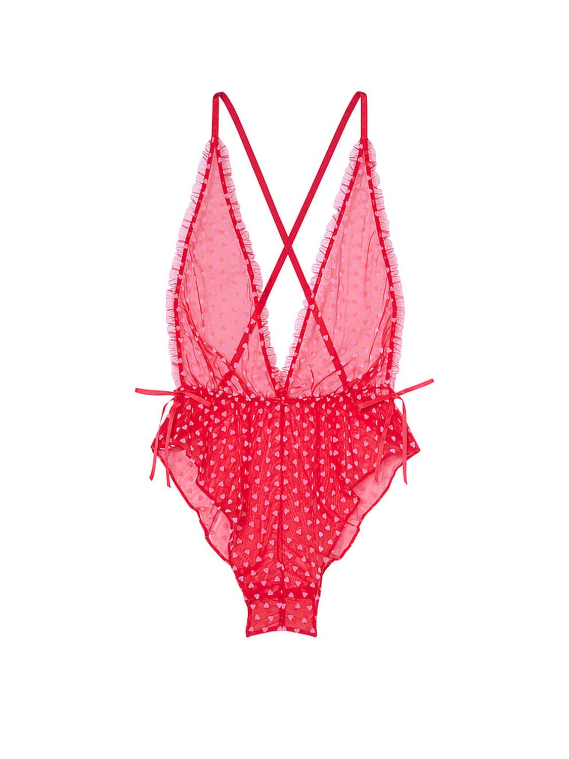 vs Victoria's Secret Tease Mini Hearts Flocked Mesh Romper Bright Vermillion 3 of 4 