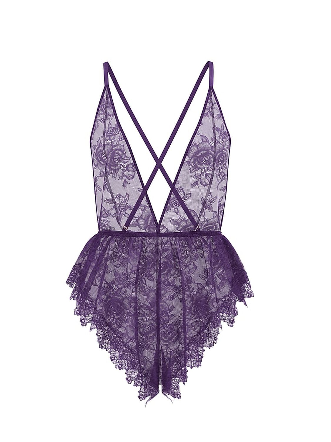 vs Victoria's Secret Rose Lace Plunge Flutter Romper Valiant Purple 3 of 3 