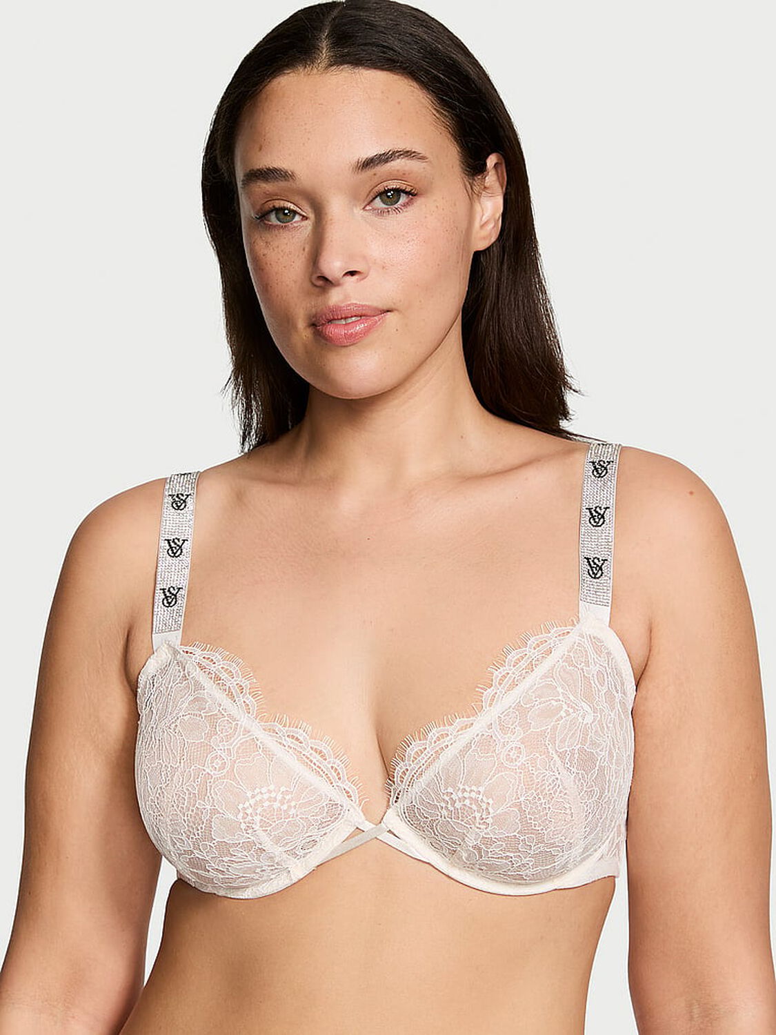 vs Very Sexy Shine Strap Unlined Low-Cut Lace Demi Bra Coconut White72y 34y5 1 of 4 
