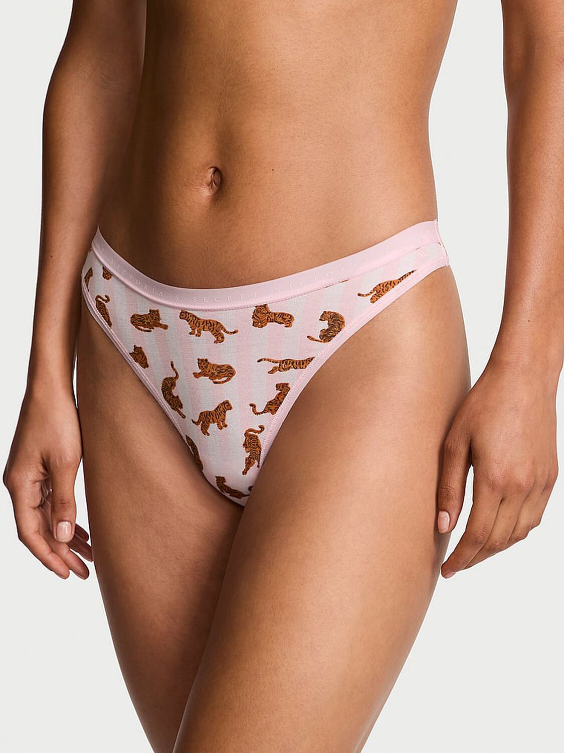 vs Victoria's Secret Stretch Cotton High-Leg Scoop Thong Panty Pink Tiger Stripes 3 of 3 