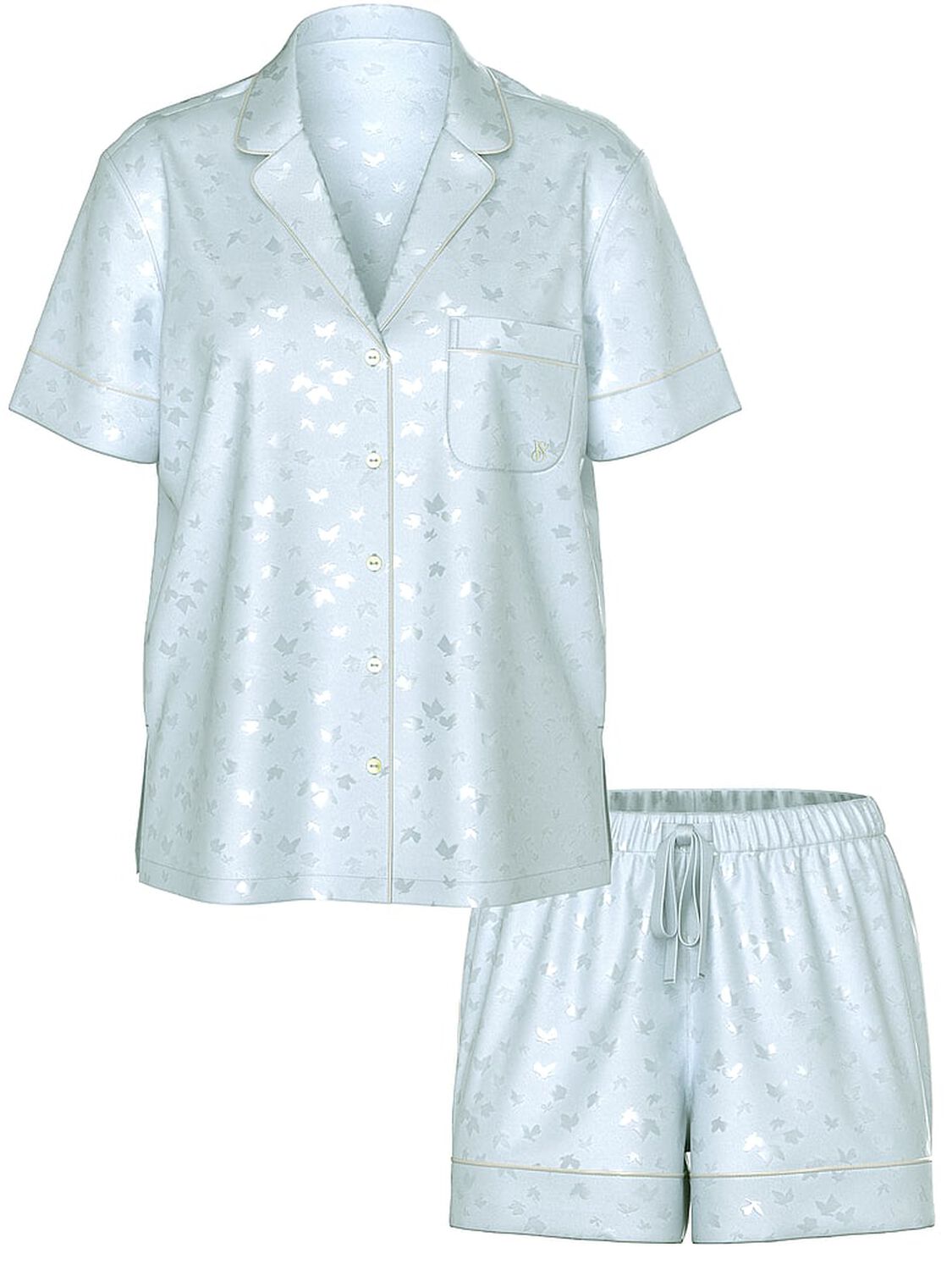 vs Victoria's Secret Glazed Satin Short Pajama Set Palest Blue Butterfly Jacquard 3 of 3 