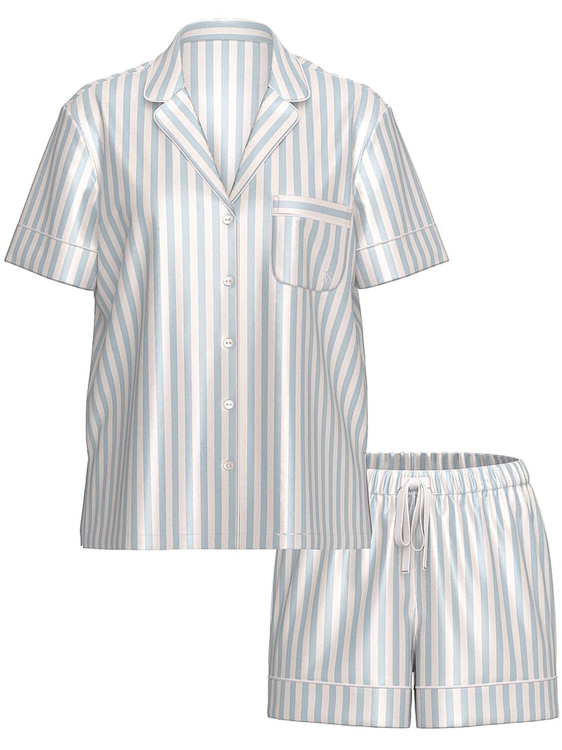 vs Victoria's Secret Glazed Satin Short Pajama Set Grey Fog Stripe 1 of 3 