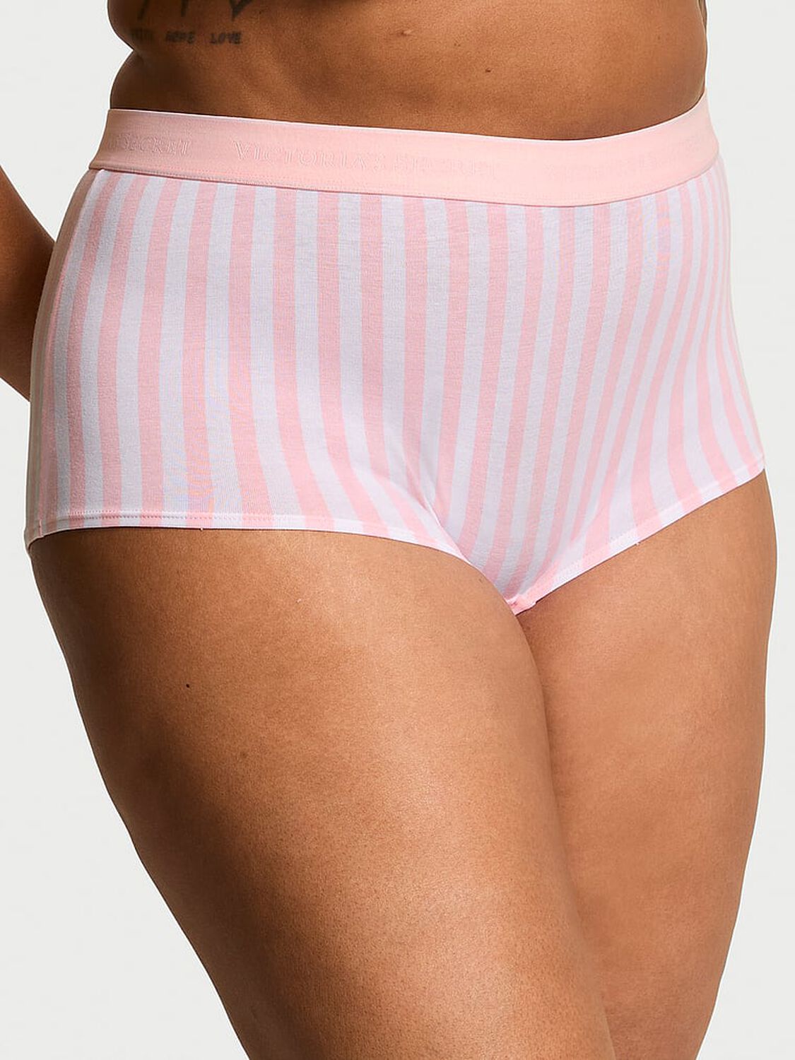 vs Cotton Logo Cotton Boyshort Panty Pretty Blossom Stripes 1 of 3 