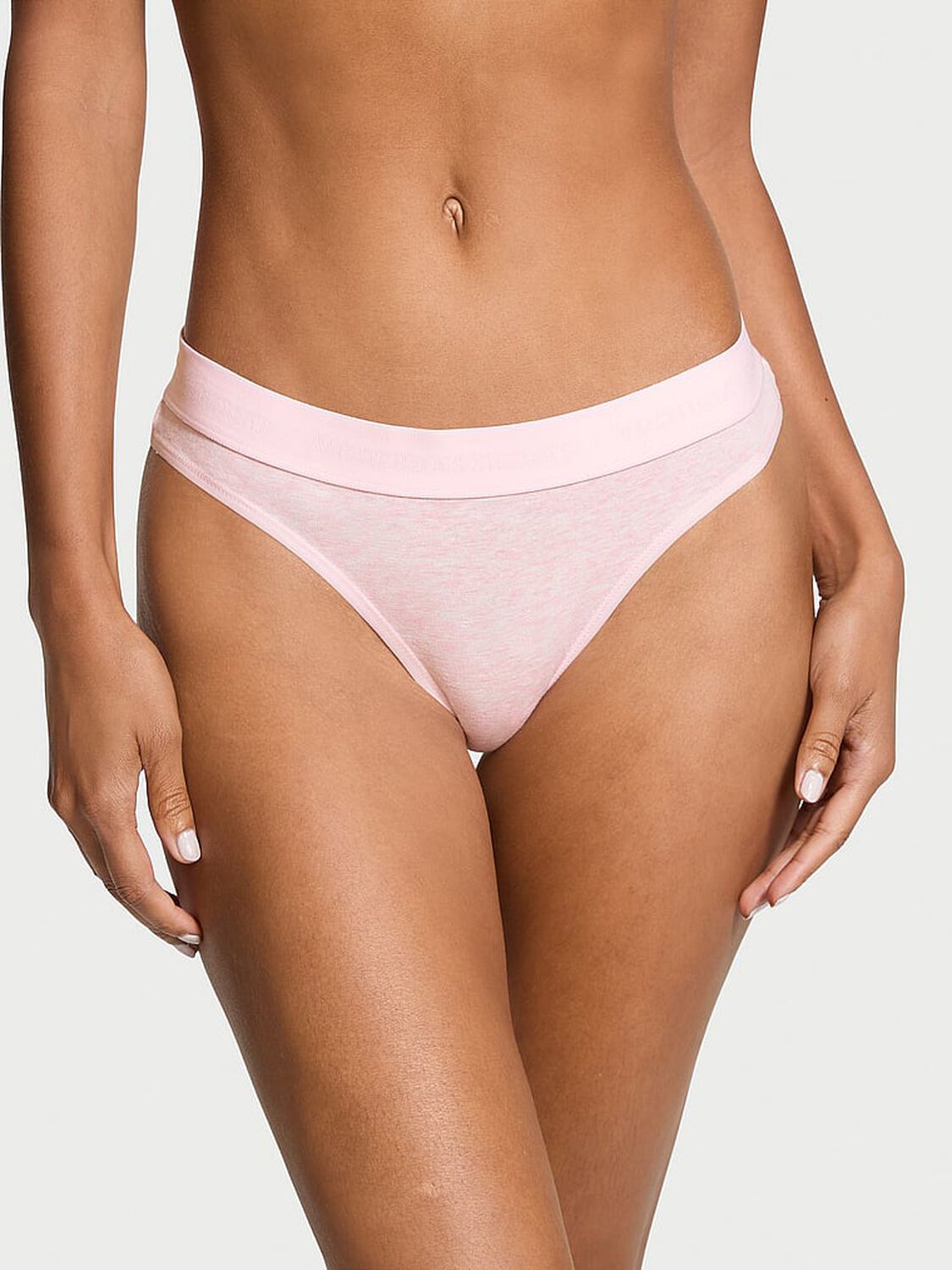 vs Cotton Logo Cotton Thong Panty Heather Pink Petal 1 of 3 