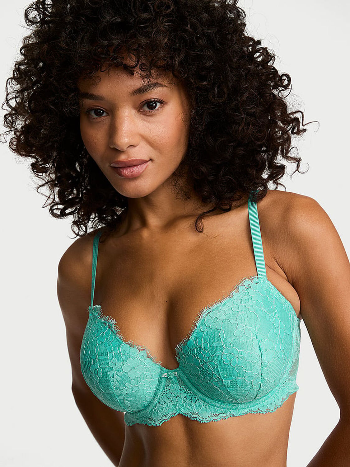 vs Dream Angels Lace Lightly Lined Demi Bra Scuba Blue 1 of 3 