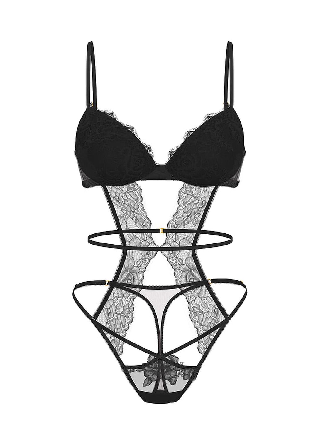 vs Very Sexy Rose Lace Lightly Lined Strappy Teddy Black 2 of 3 
