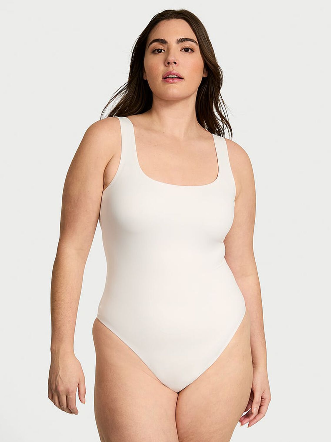 vs Victoria's Secret Bodywear by Victoria's Secret with FeatherSoft� Innovation Square-Neck Tank Bodysuit Coconut White 1 of 3 