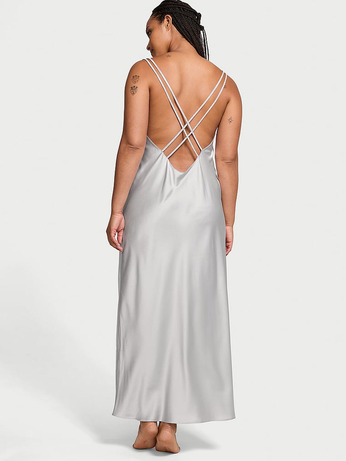 vs Victoria's Secret Twinkle Strap Satin Long Slip Dress Silver Pearl 2 of 3 