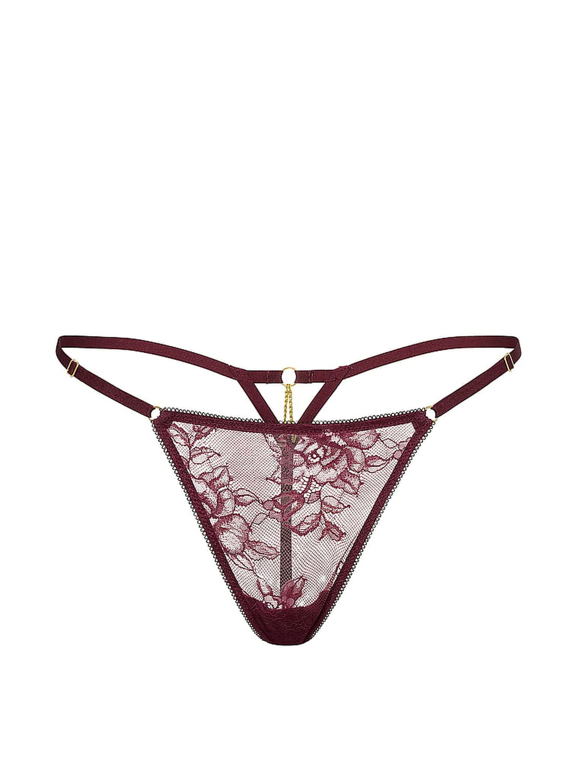 vs Very Sexy Rose Lace Hardware Adjustable V-String Panty Rich Maroon 3 of 3 