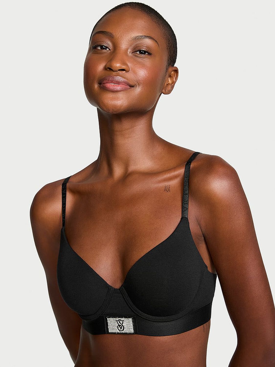 vs The T-Shirt Shine Patch Lightly Lined Demi Bra Black 1 of 4 