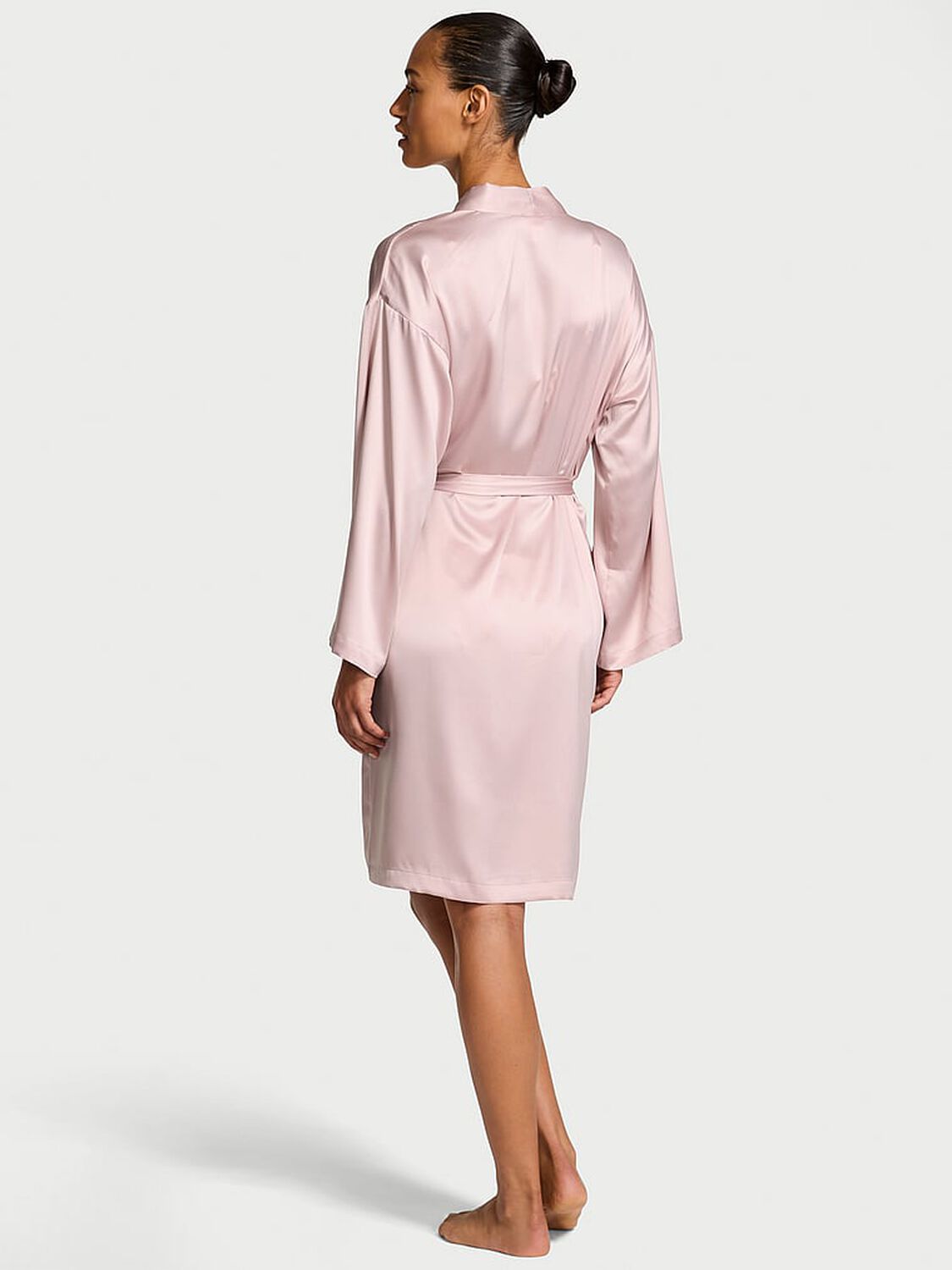 vs Victoria's Secret Satin Midi Robe Bare All Pink 2 of 2 