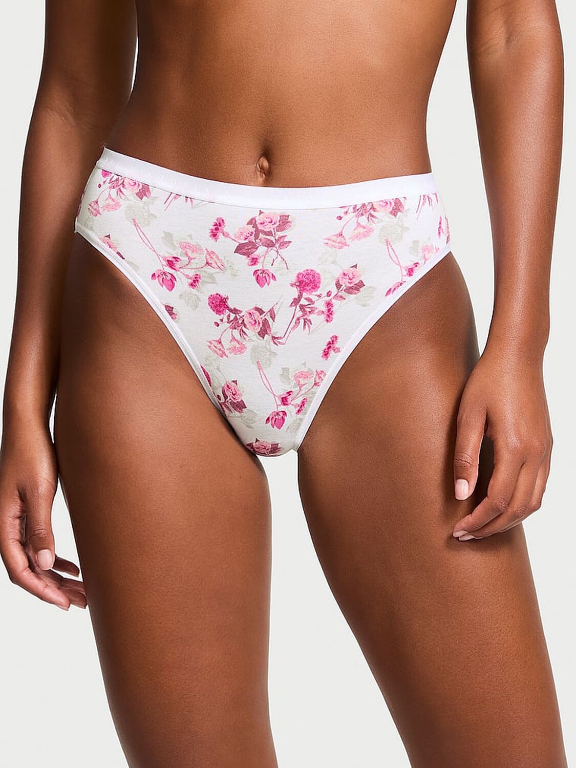 vs Victoria's Secret Stretch Cotton High-Leg Brief Panty Vs White Floral 1 of 3 