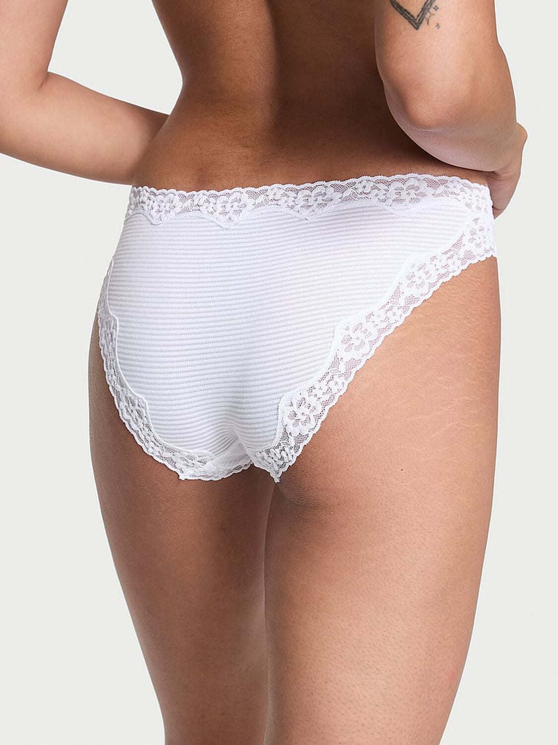vs The Lacie Cotton Shadow Stripe Lace-Waist Bikini Panty Vs White 2 of 3 