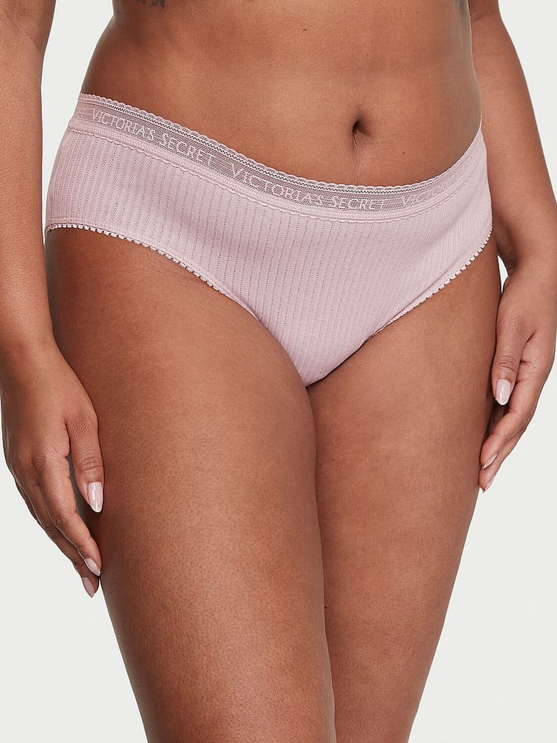 vs Cotton Logo Cotton Lace-Waist Hiphugger Panty 1 of 3 