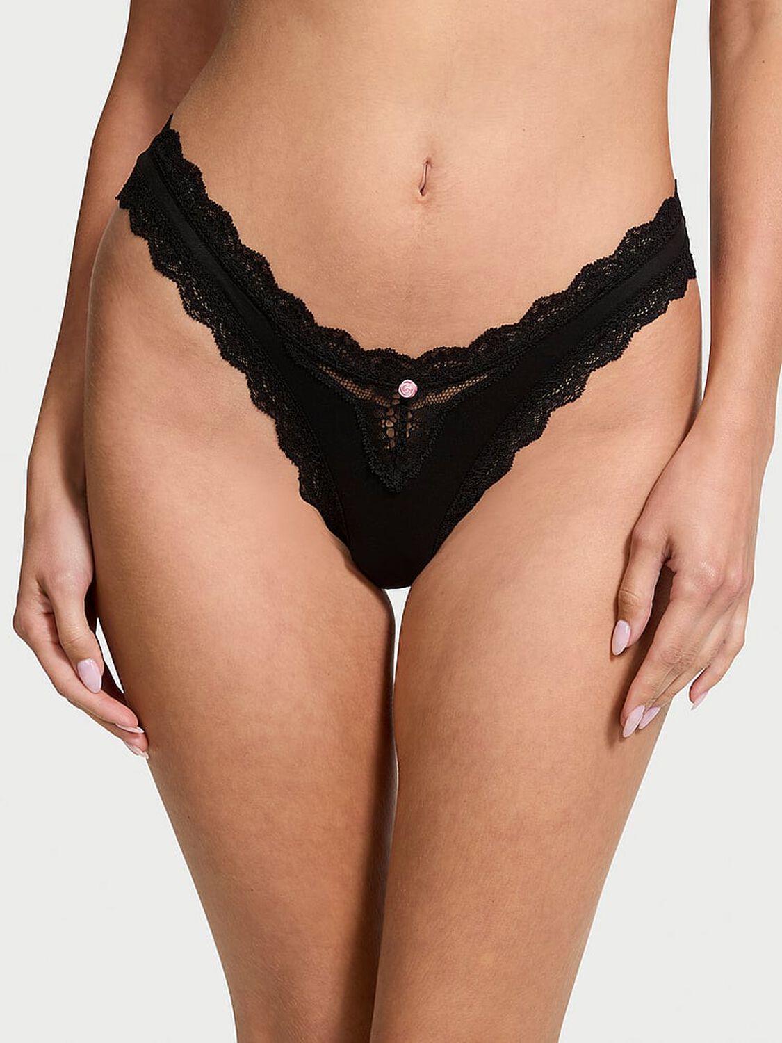 vs Dream Angels Lace-Trim Brazilian Panty Black 1 of 4 