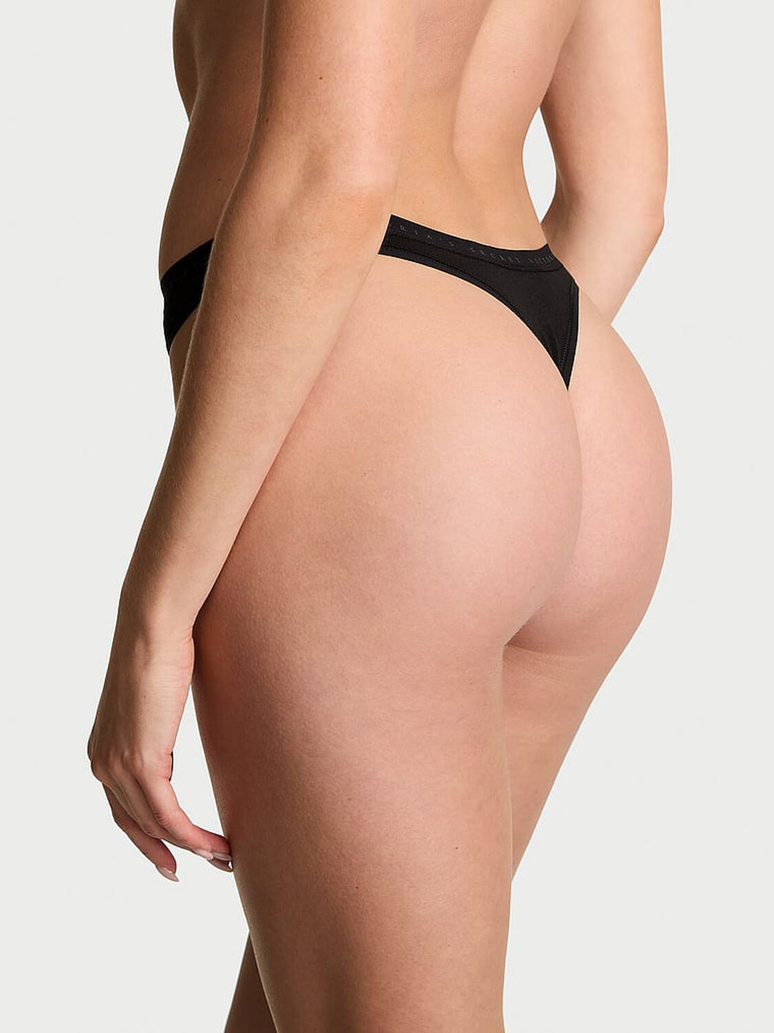 vs Victoria's Secret Stretch Cotton High-Leg Scoop Thong Panty Black 1 of 2 