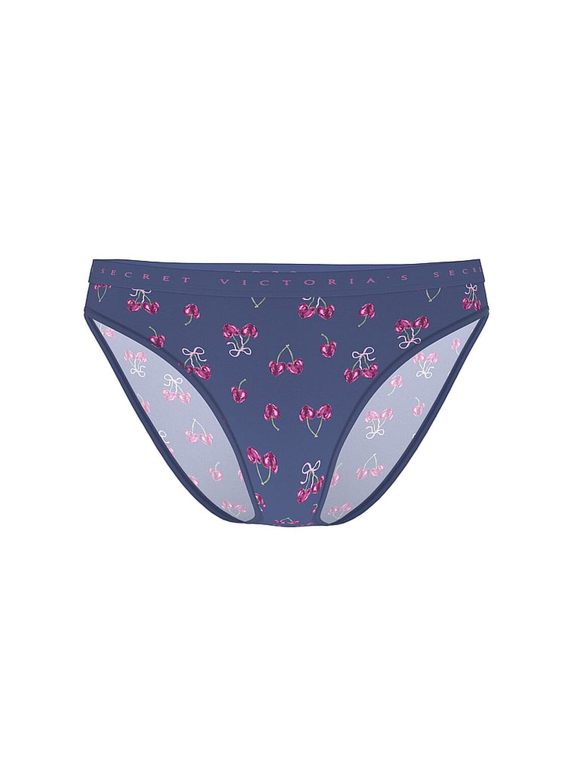 vs Victoria's Secret Stretch Cotton Bikini Panty Blue Ink Cherries 1 of 3 