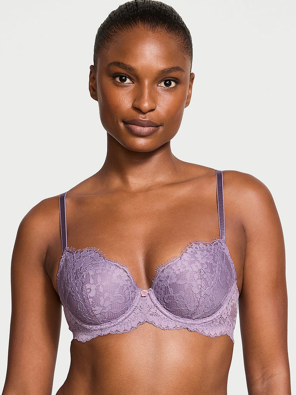 vs Dream Angels Lace Lightly Lined Classic Coverage Demi Bra Frozen Plum 1 of 4 