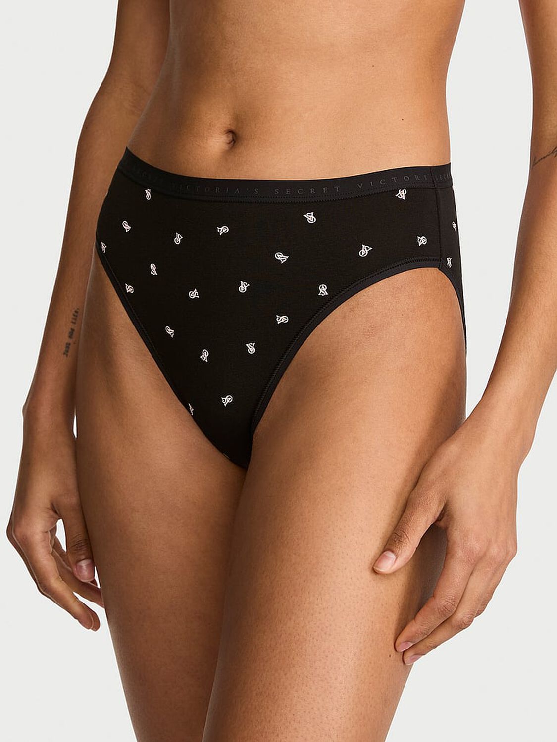 vs Victoria's Secret Stretch Cotton High-Leg Brief Panty Black Small Logo 1 of 3 