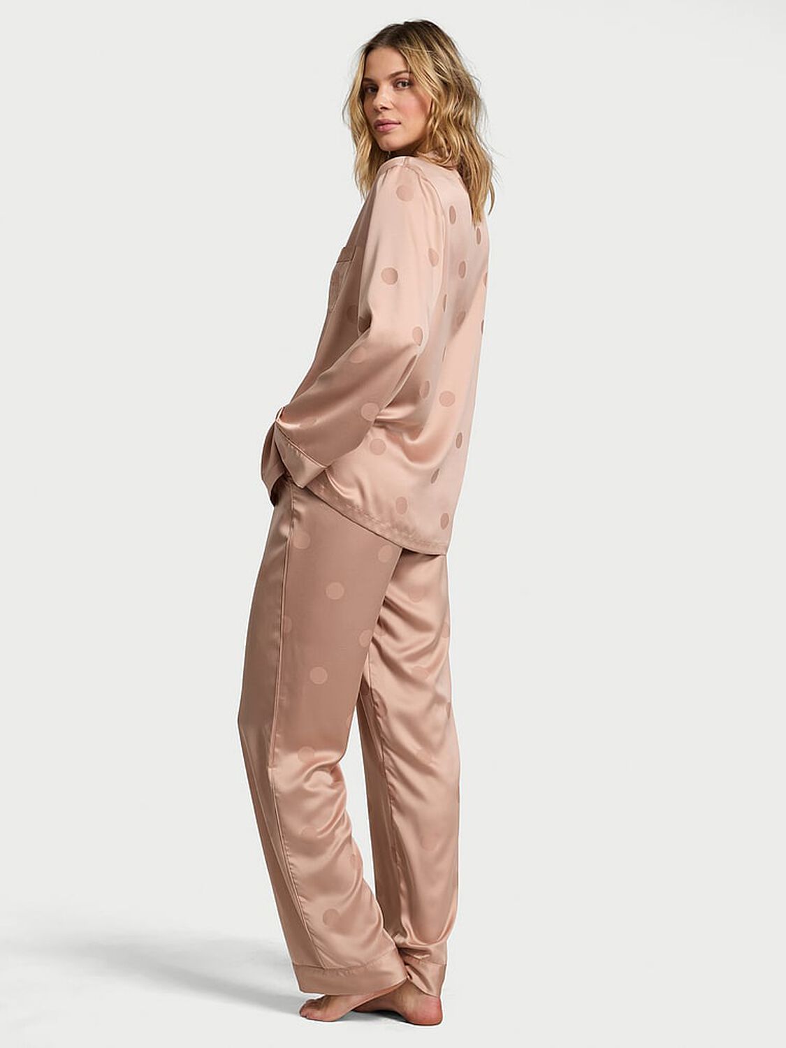 vs Victoria's Secret Glazed Satin Long Pajama Set Evening Blush 2 of 4 